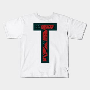 Modern Rose Floral Initial Name Alphabet - Letter T Kids T-Shirt